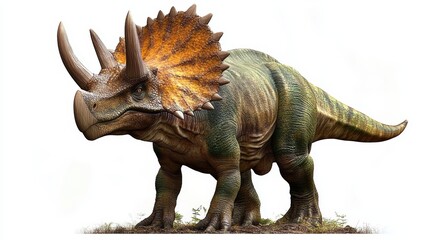 Fototapeta premium Triceratops Dinosaur with Horns and Frill Isolated on White Background