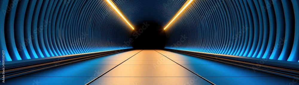 Poster concept of building cyber resilience for it infrastructure. a futuristic tunnel illuminated with blu