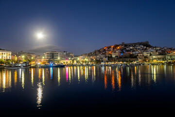 Sunset Panorama of city of Kavala, Greece