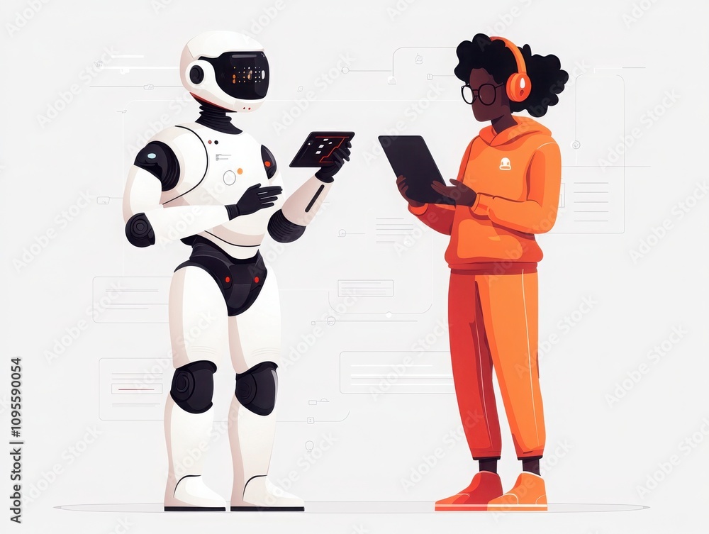 Poster engaging ai-powered tutoring session modern classroom vector art digital learning environment eye-le