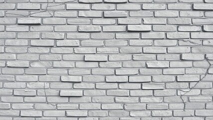Fototapeta premium Grey brick wall with a mix of large and small cracks, worn brick, cracked wall, exterior repair