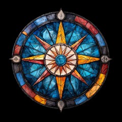 Obraz premium Nautical Stained Glass Compass Rose Design