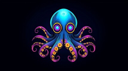 Vibrant Bioluminescent Cyber Squid Art