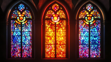 Fototapeta premium Stained glass window in church. Stained Glass Cathedral. Illustration