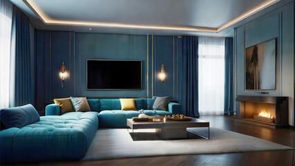 Fototapeta premium living room cold colors luxury incredibly detailed (1)