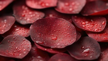 Close-up photo of a red rose petal with water drops. Perfect for projects related to beauty, nature, or romance.