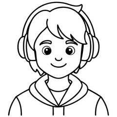 cute modern student in headphones lined illustration