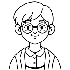 cute modern student in glasses lined illustration