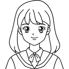  cute modern student girl lined illustration