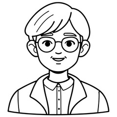 cute modern student in glasses lined illustration