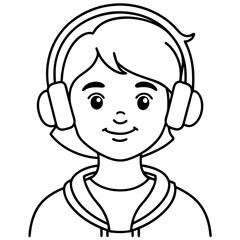 cute modern student in headphones lined illustration