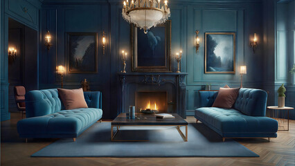 Fototapeta premium living room cold colors luxury incredibly detailed (1)