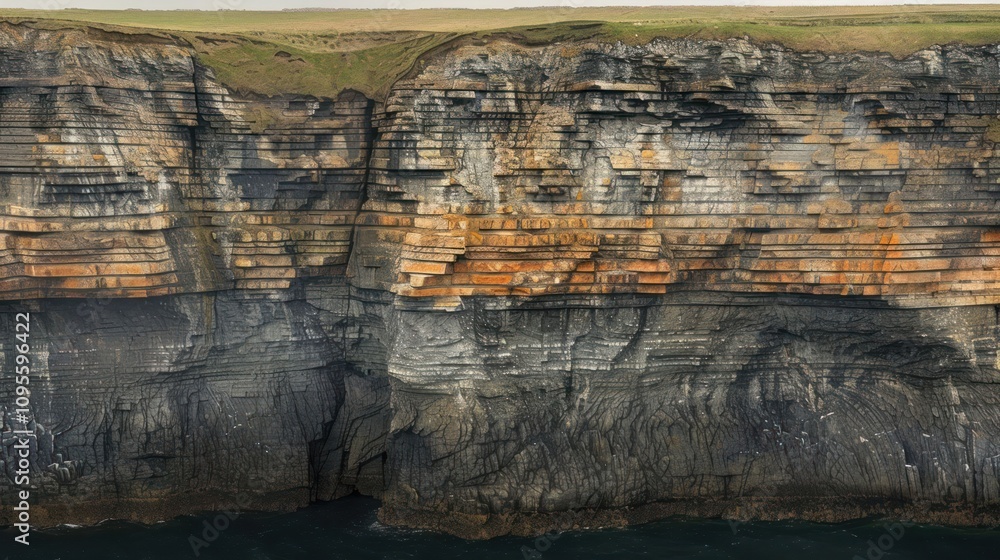 Aufkleber a close up of dramatic layered cliffs with a rugged texture, the bottom edge barely visible beneath 