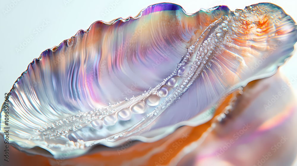 Wall mural vibrant close-up of an open clam shell reveals intricate textures and patterns on its pearly interio