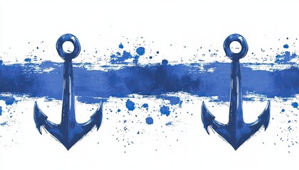 Blue watercolor anchor with splatters. Perfect for nautical themes, summer, and marine designs. © Lhouis