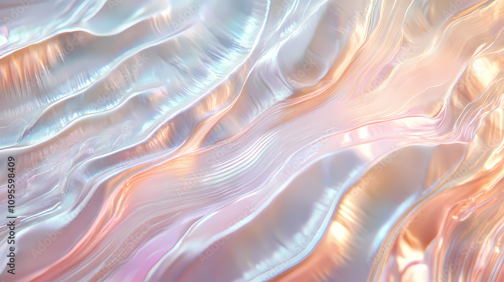 Wall mural close-up of iridescent pearl shell texture with soft natural ripples. minimal background for design.