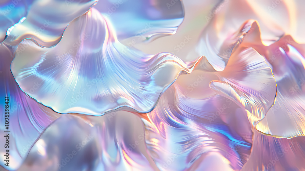Wall mural close-up of iridescent pearl shell texture with soft natural ripples. minimal background for design.