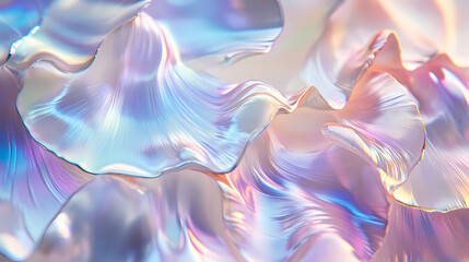 Fototapeta premium Close-up of iridescent pearl shell texture with soft natural ripples. minimal background for design. Iridescent Pearl Shells. Illustration