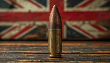 Fototapeta premium British Flag Background with Ammunition Bullet