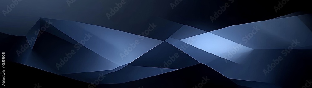 Poster geometric abstract digital art background in blue and black with 3d effect and smooth planes