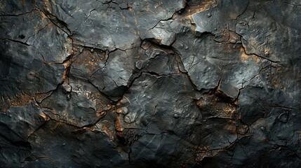 Close-up of a dark, cracked, and textured surface, possibly rock or metal.