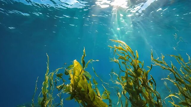Relaxing Underwater Scene with Flowing Seaweed and Gentle Ocean Currents in 4K Video