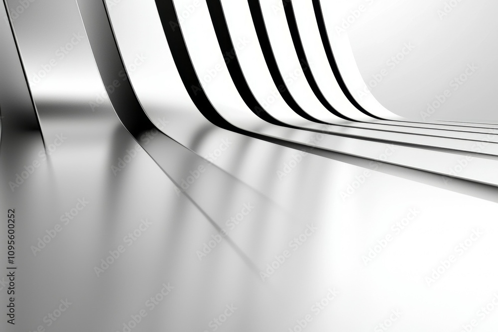 Poster a silver and white image of a building with a reflective surface