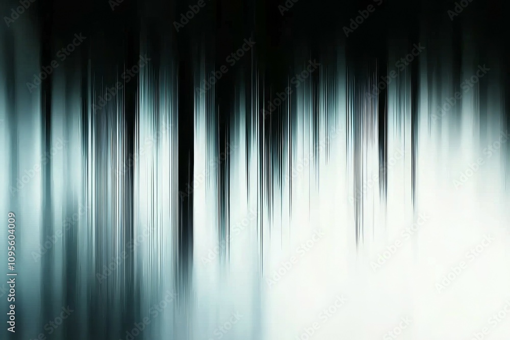 Poster a blurry image of a forest with dark trees and a white background