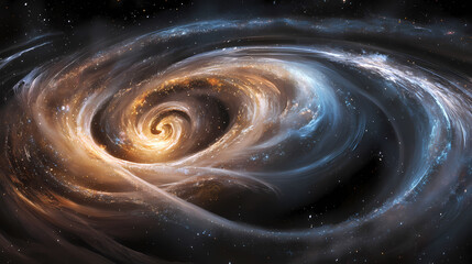 Galactic dance: a swirling composition of galaxies interacting with each other, their gravitational pull creating a dynamic and awe-inspiring scene. Galactic Horizon Edge. Illustration