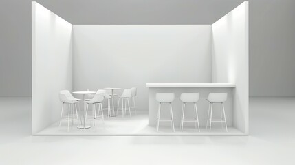 Minimalist White Exhibition Booth Design With Seating