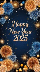 Vibrant New Year 2025 Celebration with Fireworks
