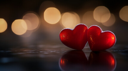Romantic red hearts symbolize love and affection on Valentine's Day evening
