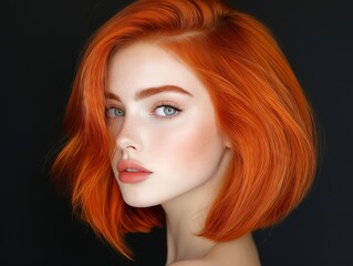 A woman with bright orange hair and blue eyes