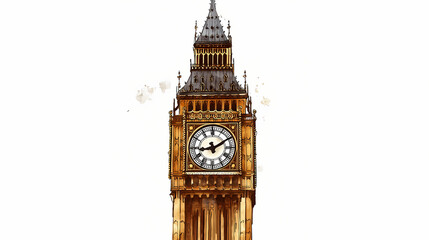 London's big ben png tower watercolor illustration on transparent background. Mechanical Clock Tower. Illustration