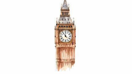 London's big ben png tower watercolor illustration on transparent background. Mechanical Clock Tower. Illustration