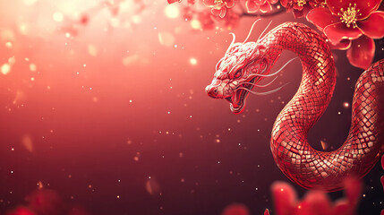 Obraz premium Chinese New Year, the year of the Dragon on red background with copy space.