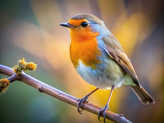 Obraz premium Minimalist robin, branch-bound, hunts unseen insects.