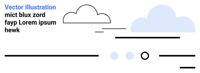 Simple clouds, horizontal lines, text in Lorem Ipsum style. Ideal for technology, minimalism, modern design, text space, landing pages, presentations, website backgrounds. Landing page