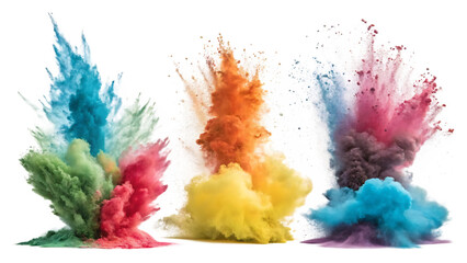 Fototapeta premium set of colorful paint explosion isolated on white background as transparent. PNG. AI GENERATED.