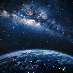 Obraz premium High-Resolution View of Planet Earth From Space, Showcasing the Stunning Beauty of the World Globe With Vivid Colors, Detailed Continents, and a Mesmerizing Cosmic Backdrop