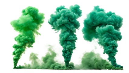 Set of green smoke explosion isolated on white background as transparent. PNG. AI GENERATED.