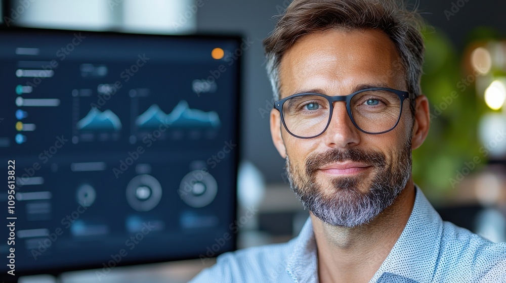 Poster professional business presentation with data analytics