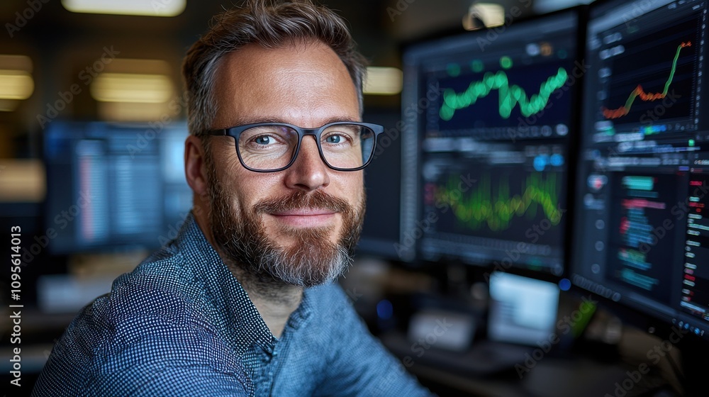 Poster professional analyst using ai technology in office setting
