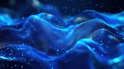 Obraz premium Abstract blue waves with sparkling particles.
