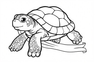Fototapeta premium A friendly cartoon turtle with a cheerful expression, featuring a patterned shell, ideal for coloring activity.