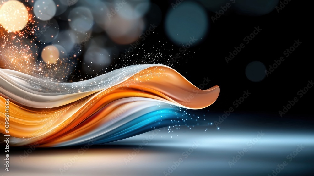 Poster colorful abstract waves with sparkles and bokeh effect