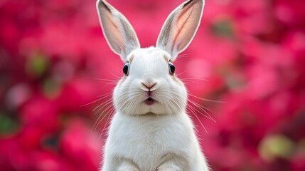 Obraz premium Cute rabbit in blooming garden nature photography spring vibes