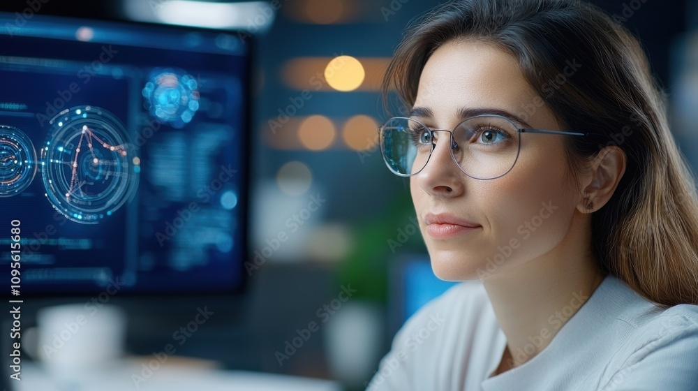 Aufkleber data scientist analyzing information in modern workspace