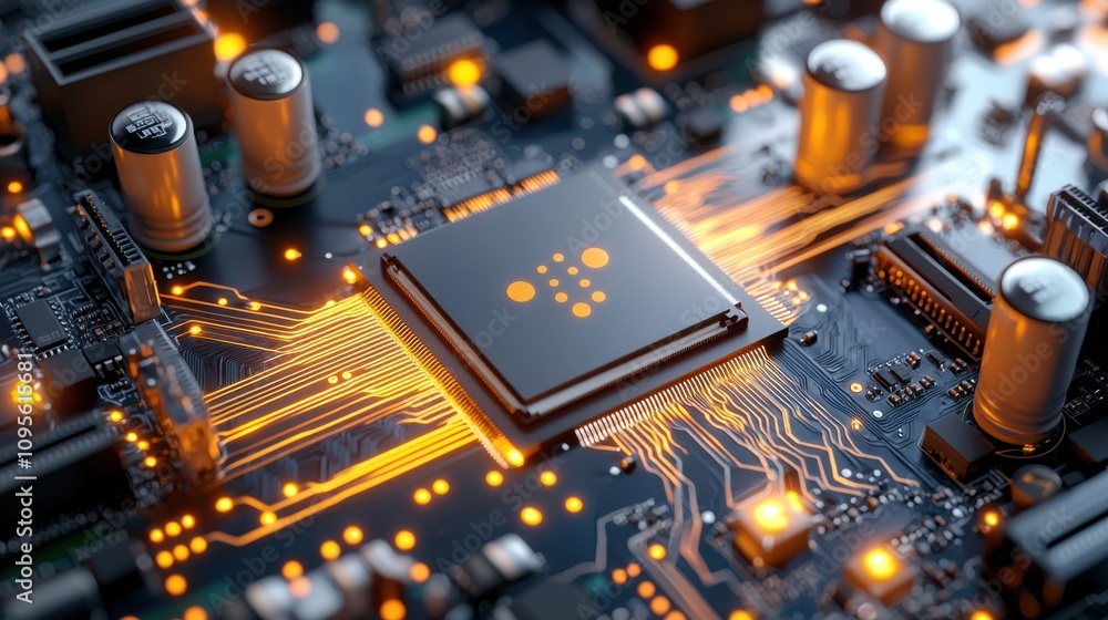 Poster overhead view of ai processor on circuit board