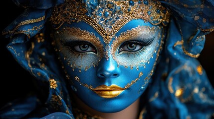 a blue and gold mask